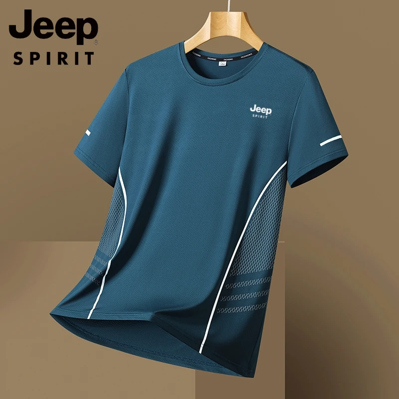 JEEP吉普速干短袖t恤中青年男女款夏季冰丝宽松透气跑步运动半袖