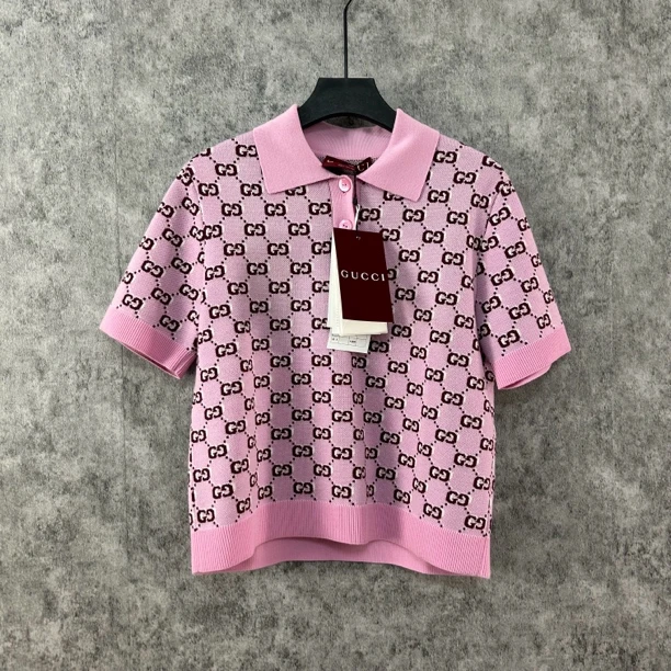 未使用 GUCCI/古驰 古驰粉色满印polo半袖上衣