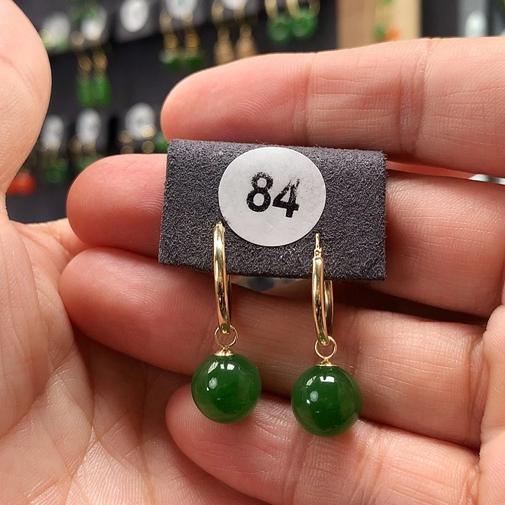 和田玉耳饰18K金镶嵌