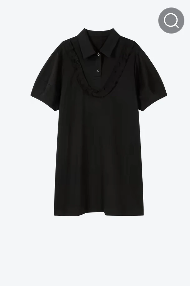 WTT-6896 夏设计木耳花边黑裙中性风短裙翻领短袖polo领连衣裙