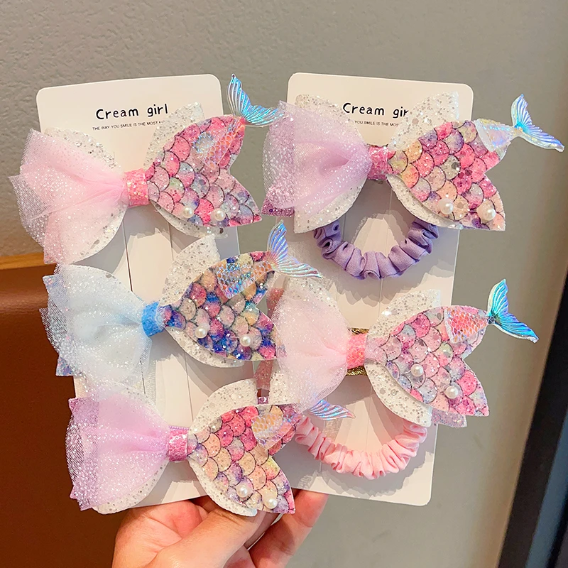 儿童幻彩美人鱼尾巴发夹宝宝刘海发卡女童公主头饰女孩丸子头发饰