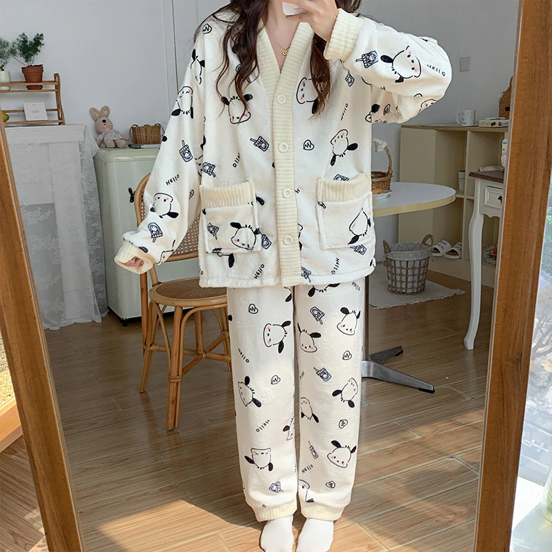 大码加肥200斤珊瑚绒睡衣女秋冬新款加厚加绒保暖开衫套装家居服
