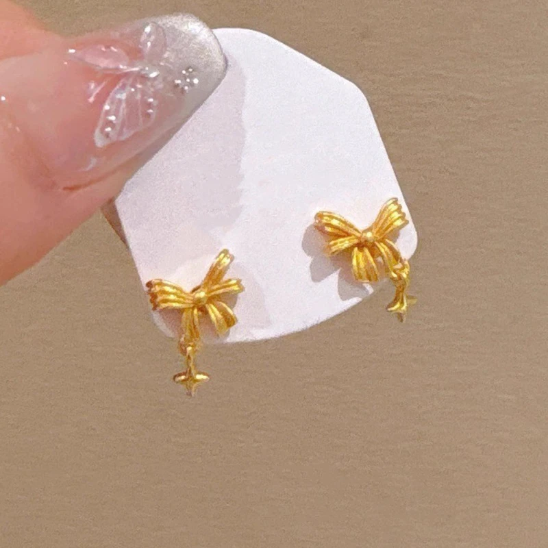 黄铜耳饰 复古流苏蝴蝶结耳钉女小众设计感星星耳骨钉甜美气