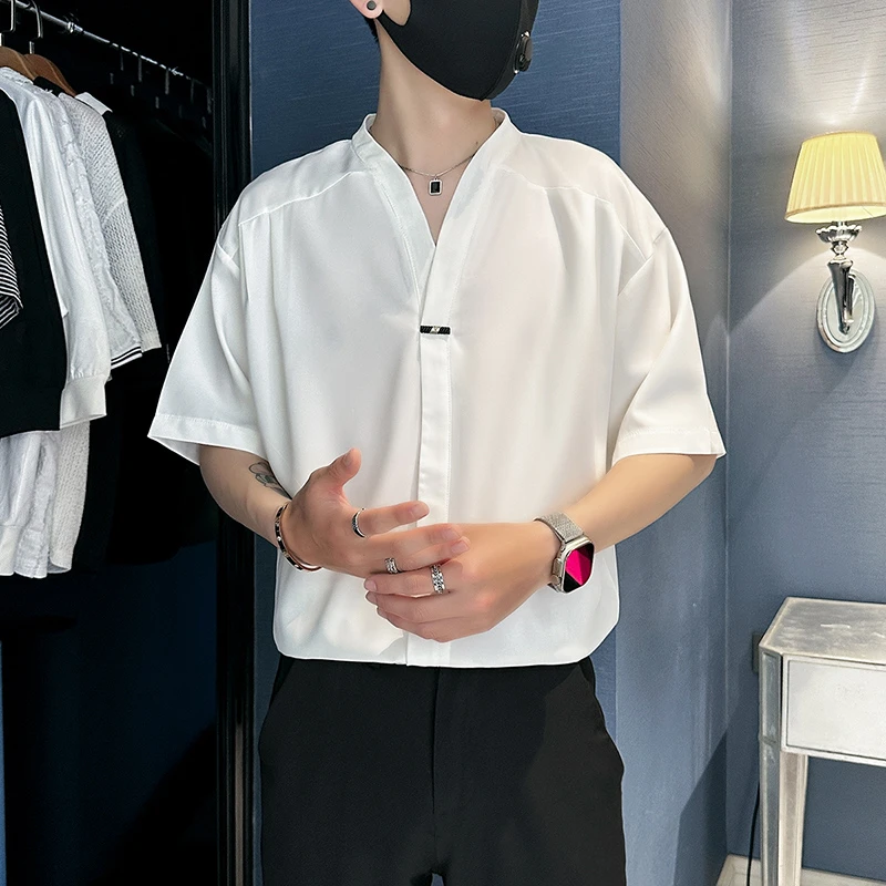 男士短袖衬衫夏季男生衣服2025新款高级感男装英伦痞帅休闲衬衣薄