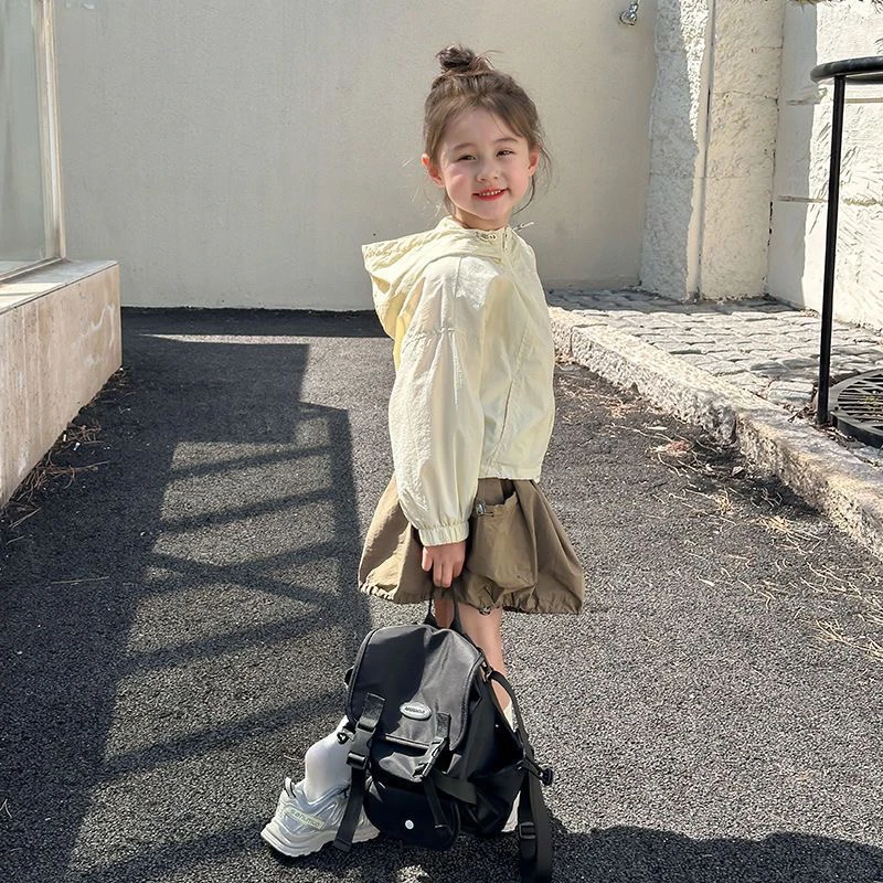 女童韩版纯色轻薄连帽防晒衣2025夏季新款洋气儿童外套亲子