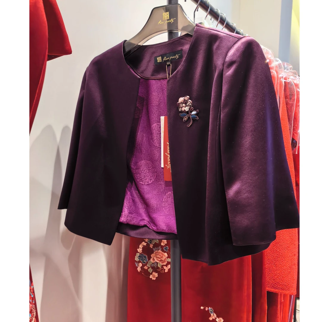 2025春秋醋酸紫色外搭春秋宴会高端