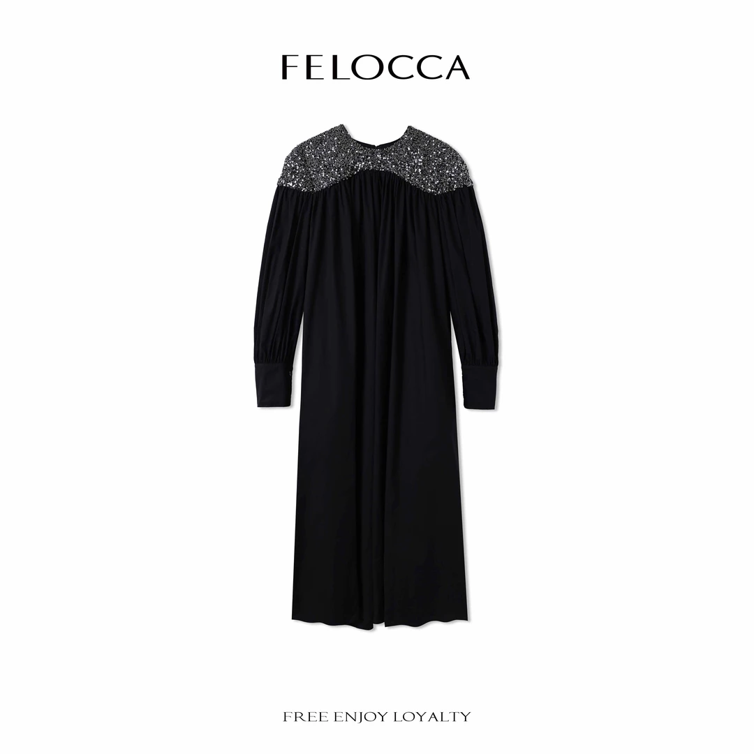NO退NO换【FELOCCA】气质漂亮独特设计感拼接亮片连衣裙25SLQ092