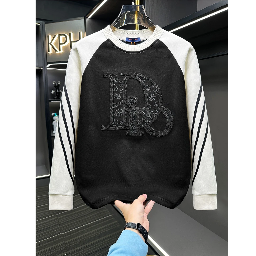 法帝卡尔克男士高级感拼接刺绣圆领百搭卫衣秋冬潮牌高端长袖上衣