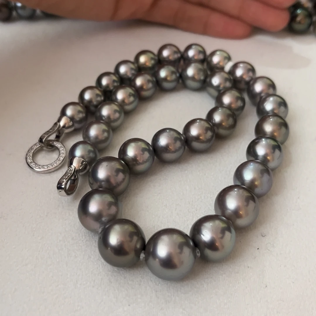颈饰银S925镶嵌海水珍珠铂金灰11-15