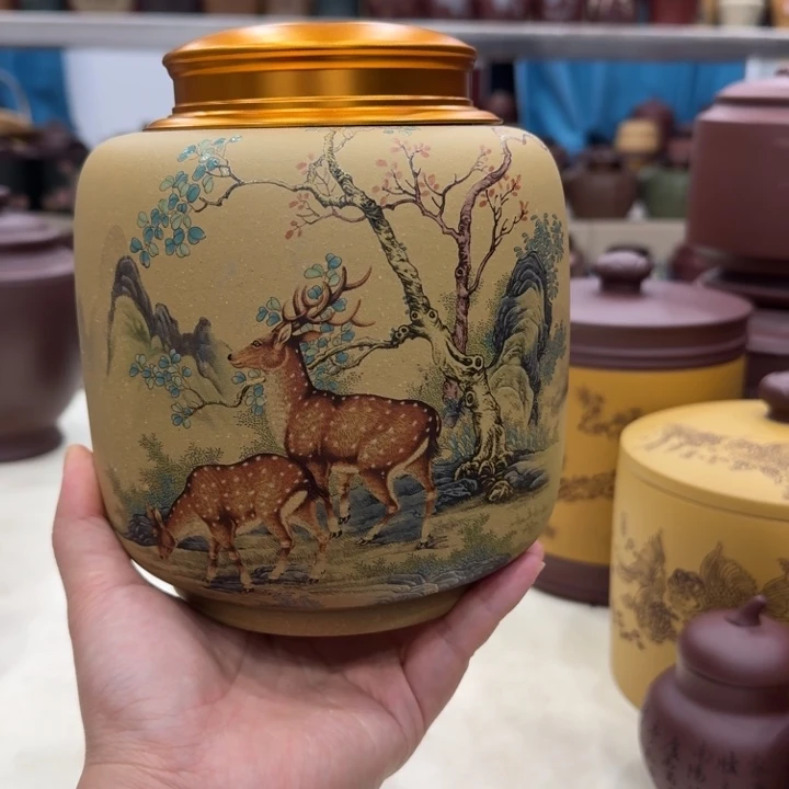 紫砂茶叶罐一路有你一斤锡罐