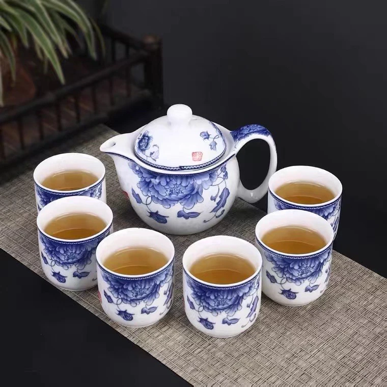 A 31(礼盒装)青花瓷大壶大杯家用陶瓷茶具礼盒装中式创意茶杯