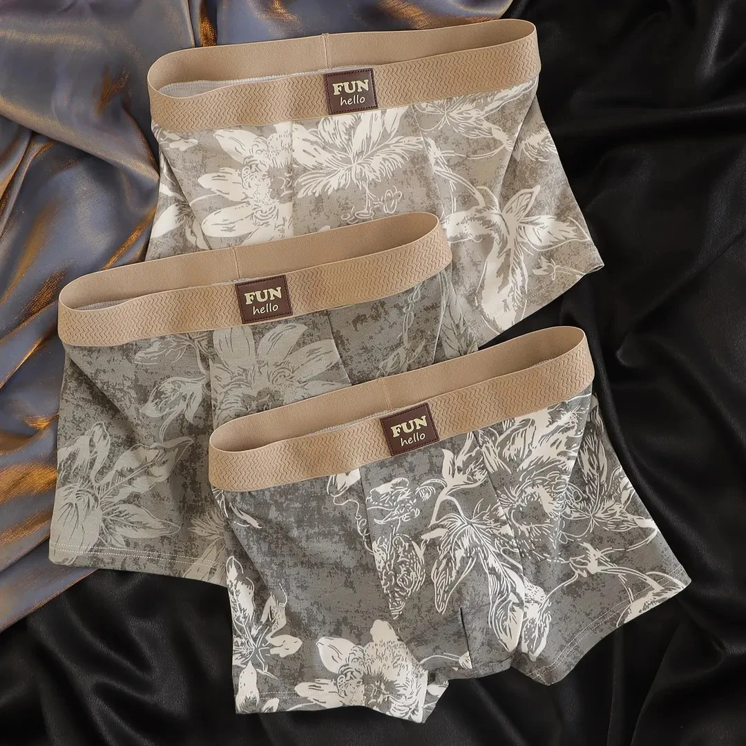 复古牛仔印花男平角内裤棉透气内裤男款大码潮流运动四角短裤衩