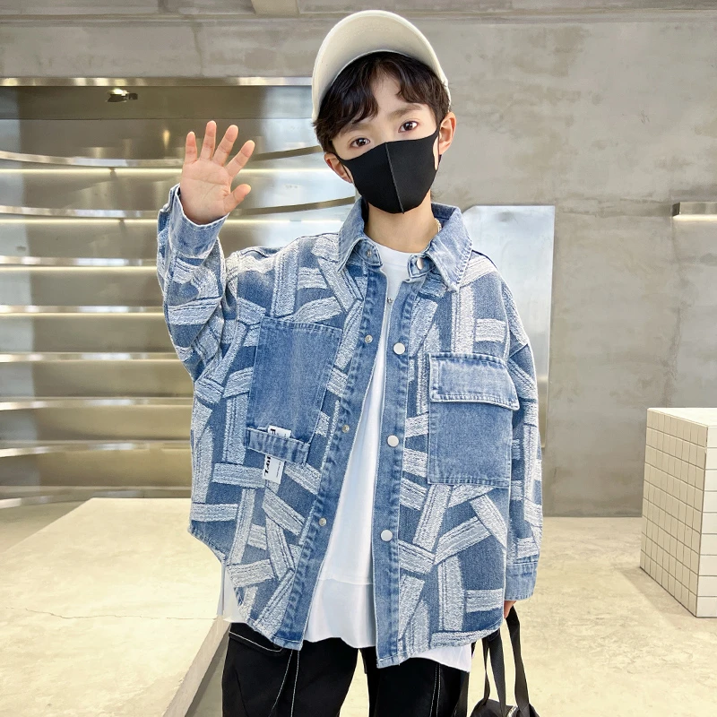 男童春秋款长袖牛仔外套2025新款儿童秋季洋气字母上衣中大童帅气