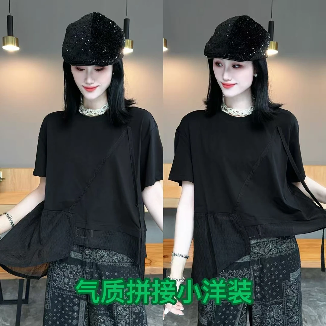 【YJ·高定】2025夏季薄款百搭显瘦设计感不规则半袖小洋装女 YY2542