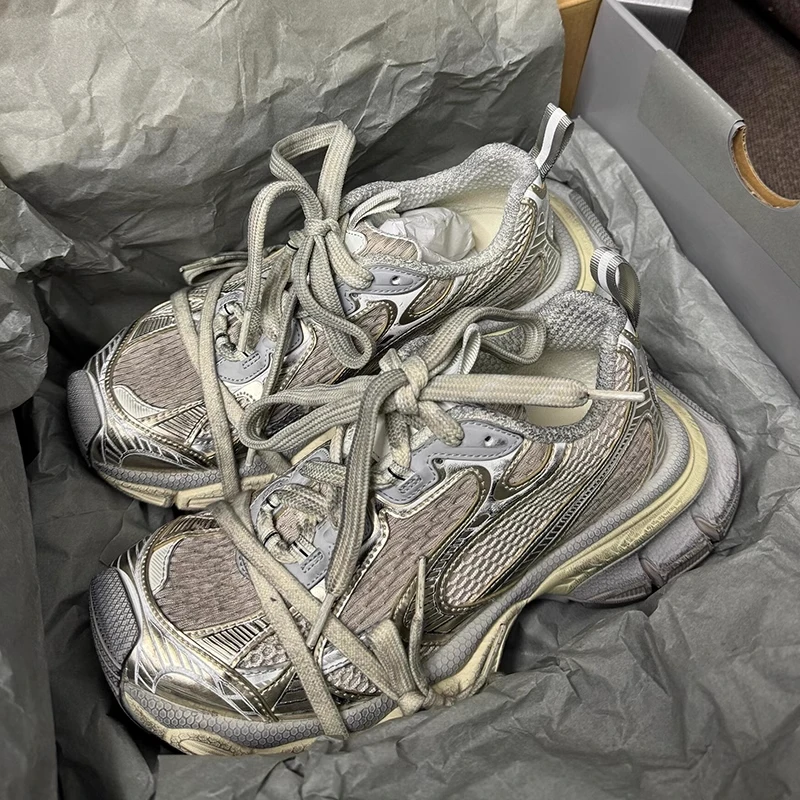 巴黎3xl老爹鞋男款2025新款复古做旧厚底增高防滑耐磨休闲运动鞋