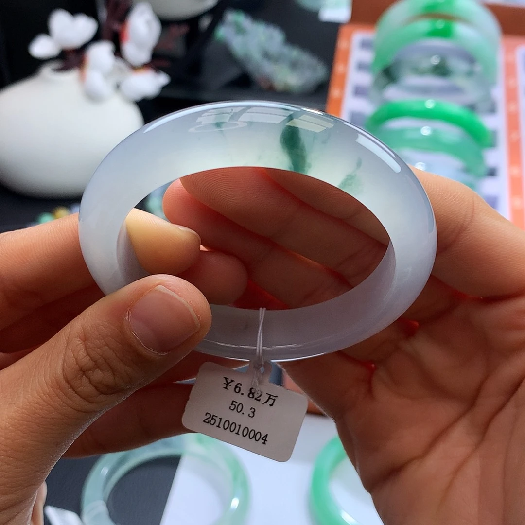 未镶嵌手镯翡翠52冰飘花正圈