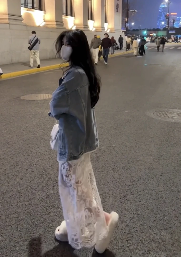 2025春秋新款宽松显瘦复古夹克牛仔外套女蕾丝鱼尾半身长裙两件套