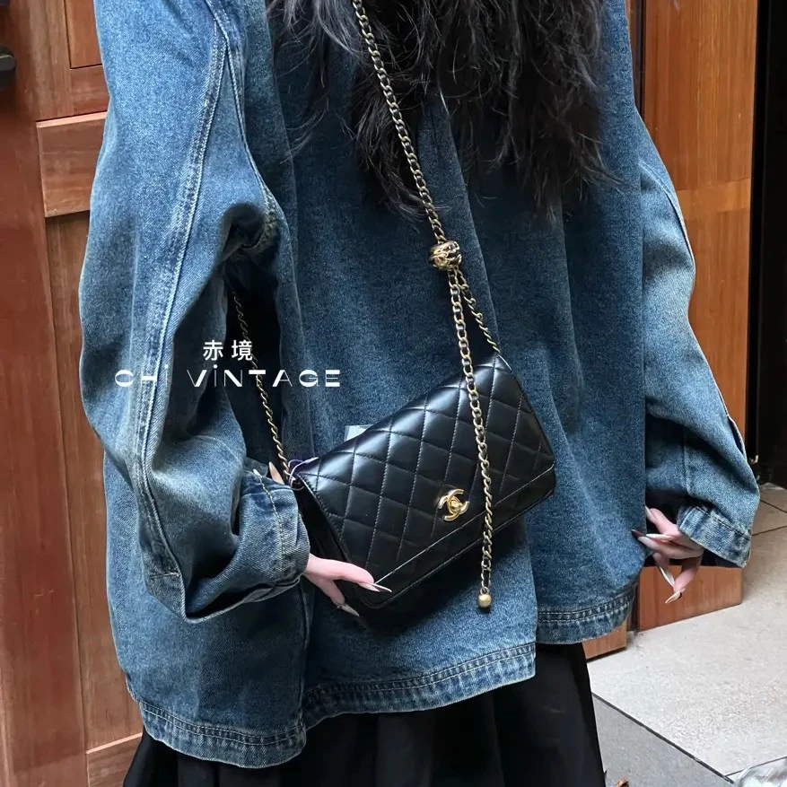 99新 Chanel/香奈儿 8686 黑金核桃金球woc芯片款斜挎包