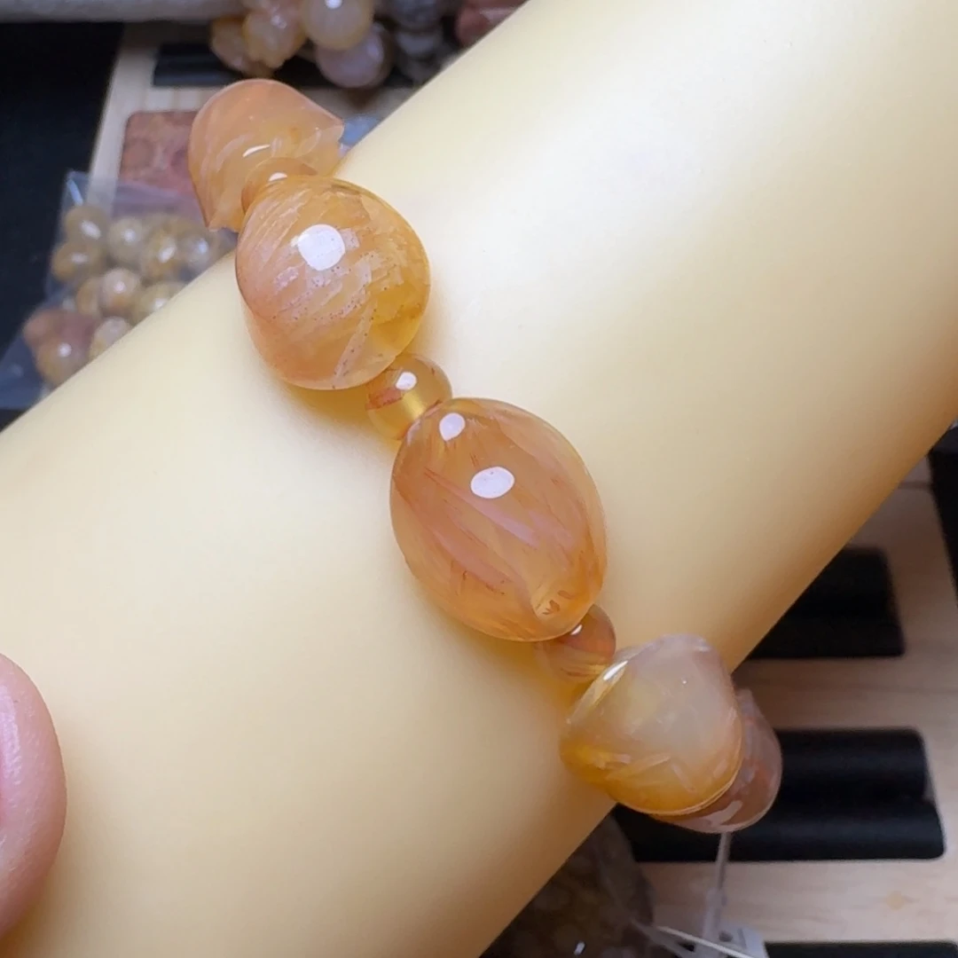 石英质玉未镶嵌纯天然色有机玉石保真色发丝福甲手链