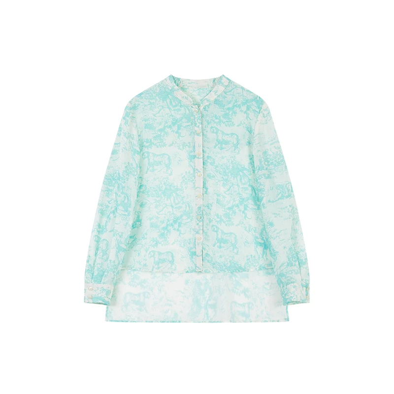 至禾Wonderland【海滨序】苎麻天丝静奢主义丛林印花薄荷曼波衬衫