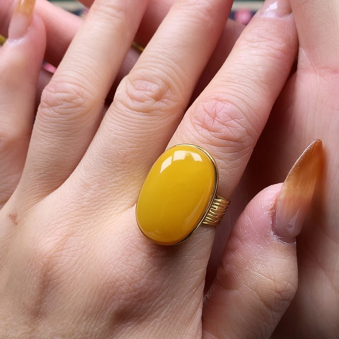 蜜蜡银S925镶嵌戒指戒指