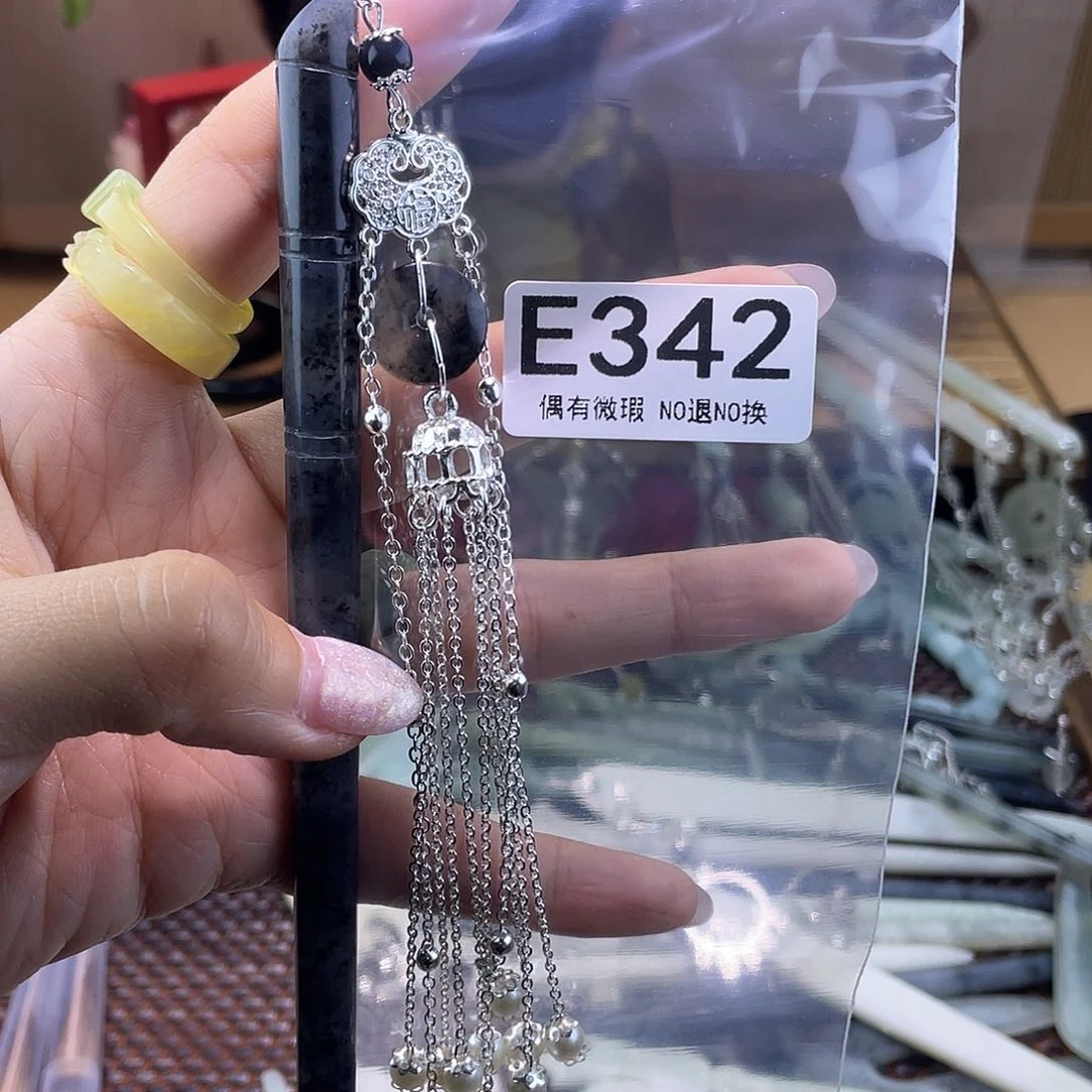 蛇纹石玉发饰银S925镀金镶嵌熙***塞