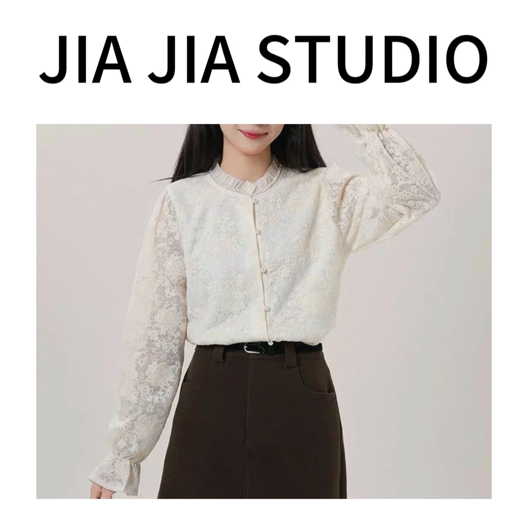 嘉嘉推荐#8686【早春加绒加厚款】蕾丝珍珠开衫