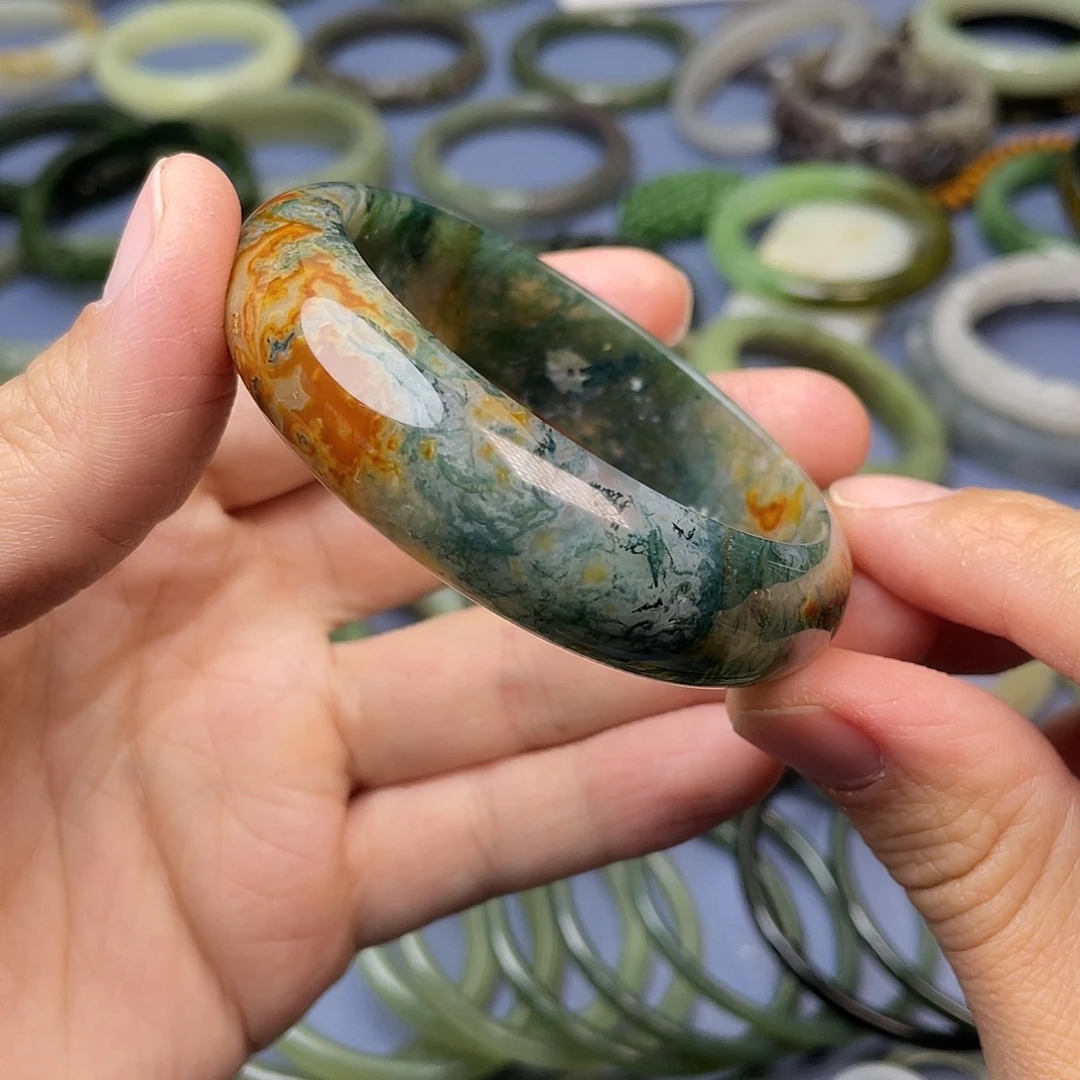 玛瑙/玉髓未镶嵌手镯56.8mm水草玛瑙手镯红油