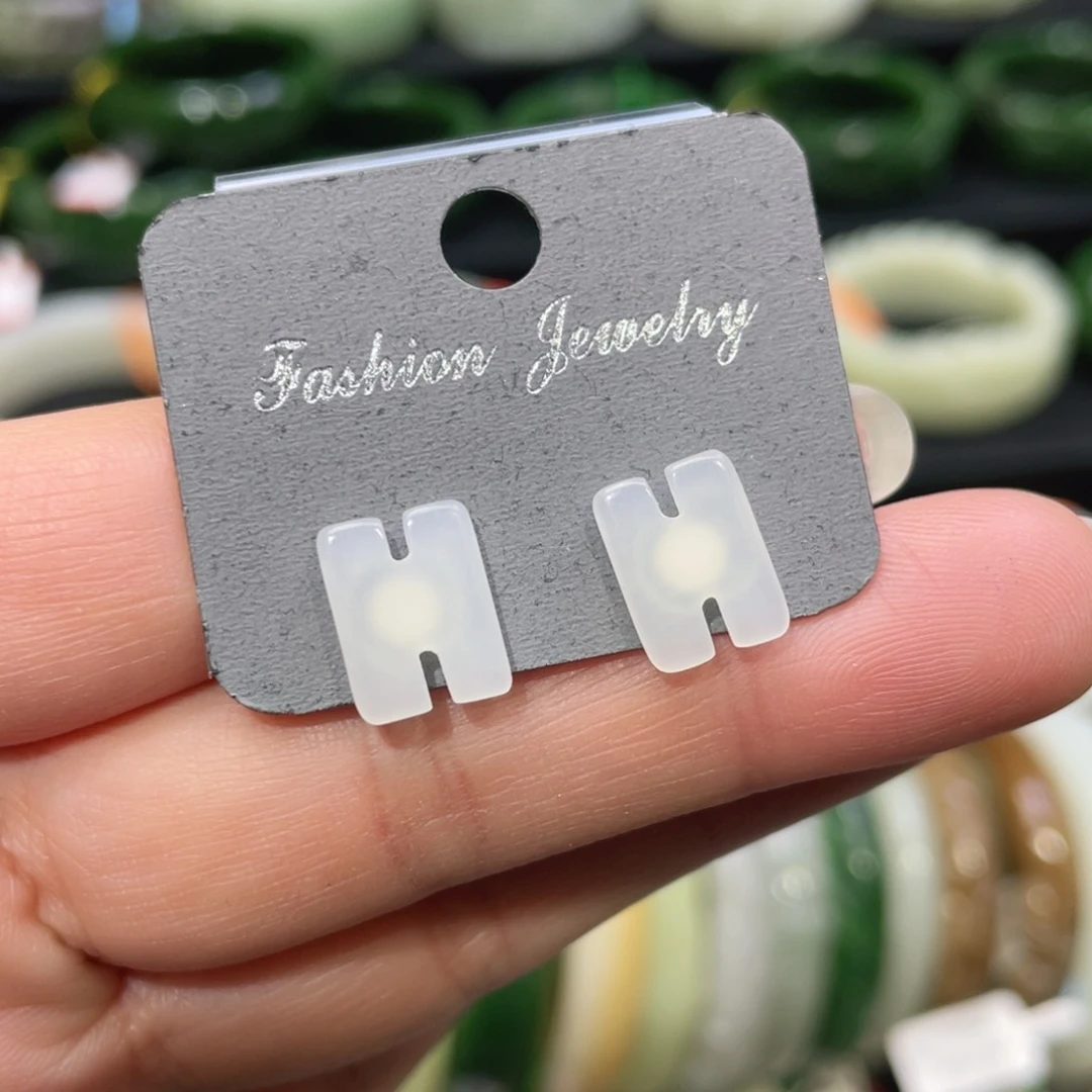 银S925镶嵌和田玉耳饰