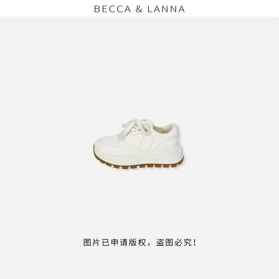 D0235 女士休闲百搭真皮厚底圆头运动小白鞋