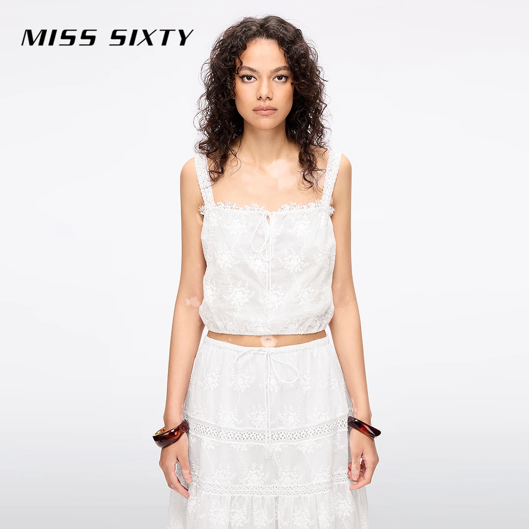 Miss Sixty2025夏季新款吊带背心女含天丝绣花薄款波西米亚风上衣