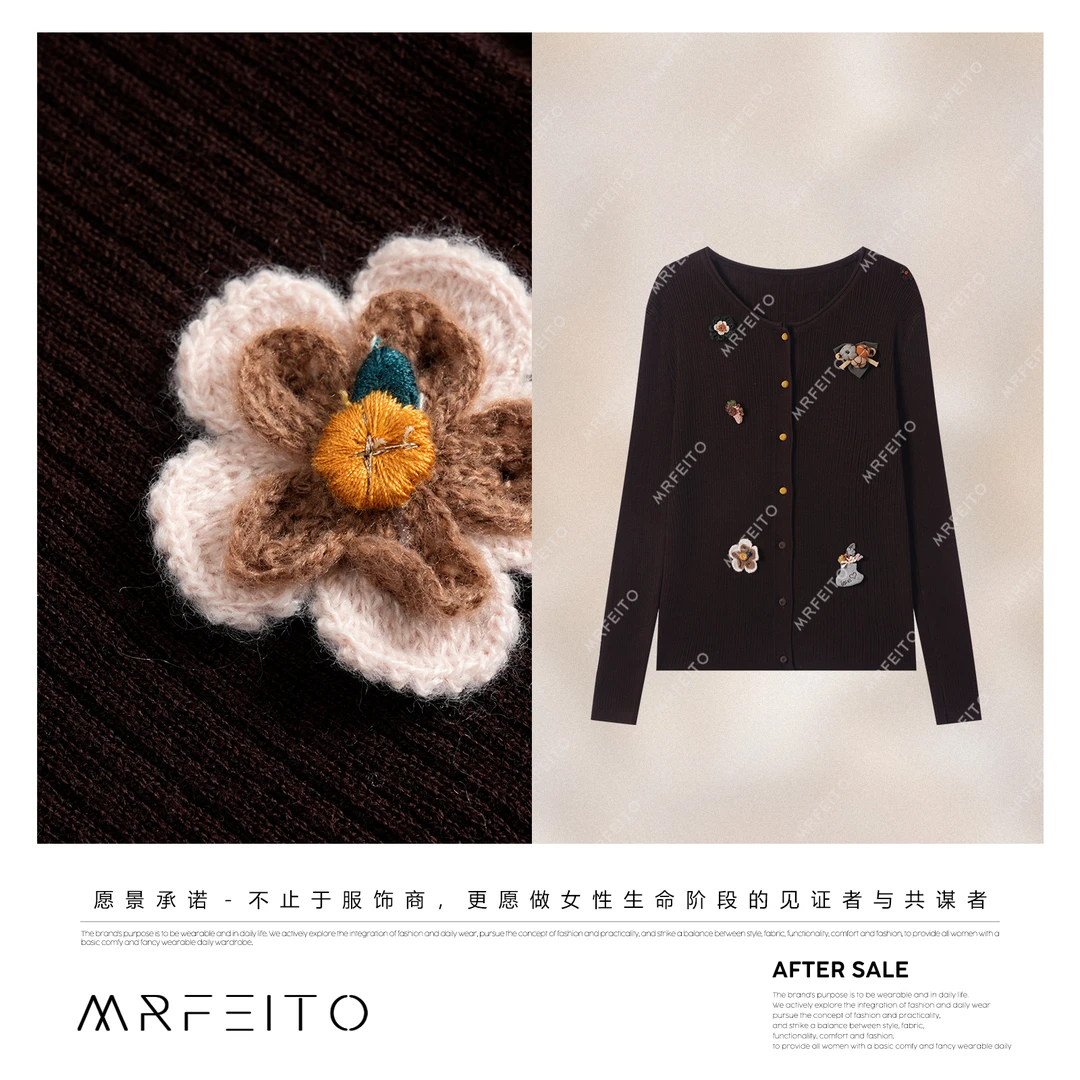 MRFEITO菲爷驾到【可可童话】时尚刺绣彩扣针织开衫H92KS02Q33280