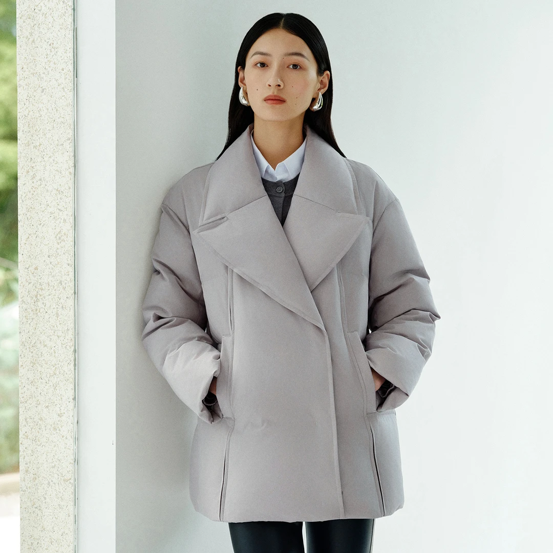 艾莱依女装短款时尚休闲立体剪裁收腰保暖秋冬雪绒立领3067