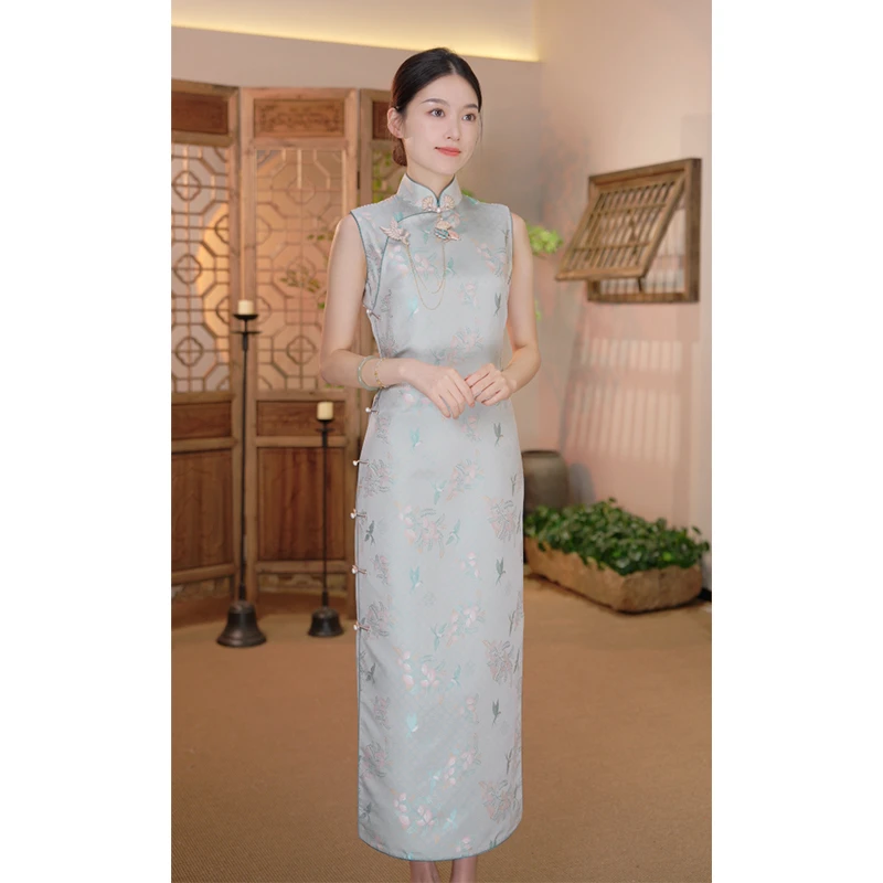 【合欢燕】良辰媄锦桑蚕丝宋锦全开襟古法手工旗袍衣长约130CM