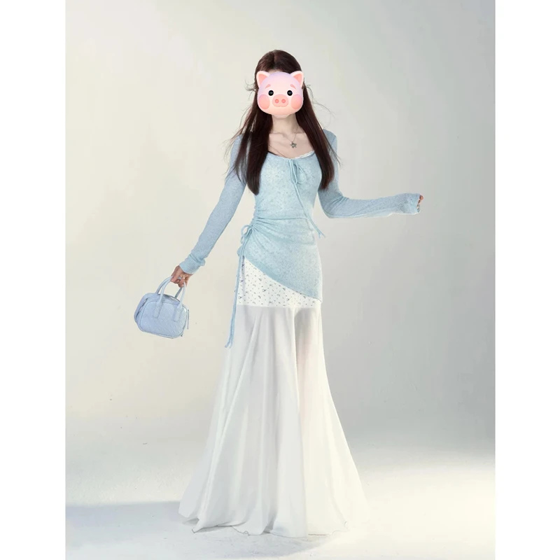 2025春季时尚气质甜美设计感罩衫蕾丝碎花收腰显瘦仙气连衣裙套装