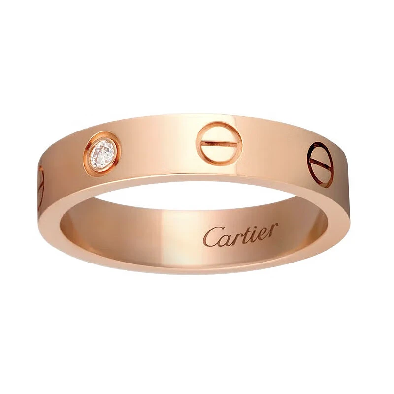 99新 Cartier/卡地亚 情侣同款LOVE戒指单钻玫瑰金戒指/首饰
