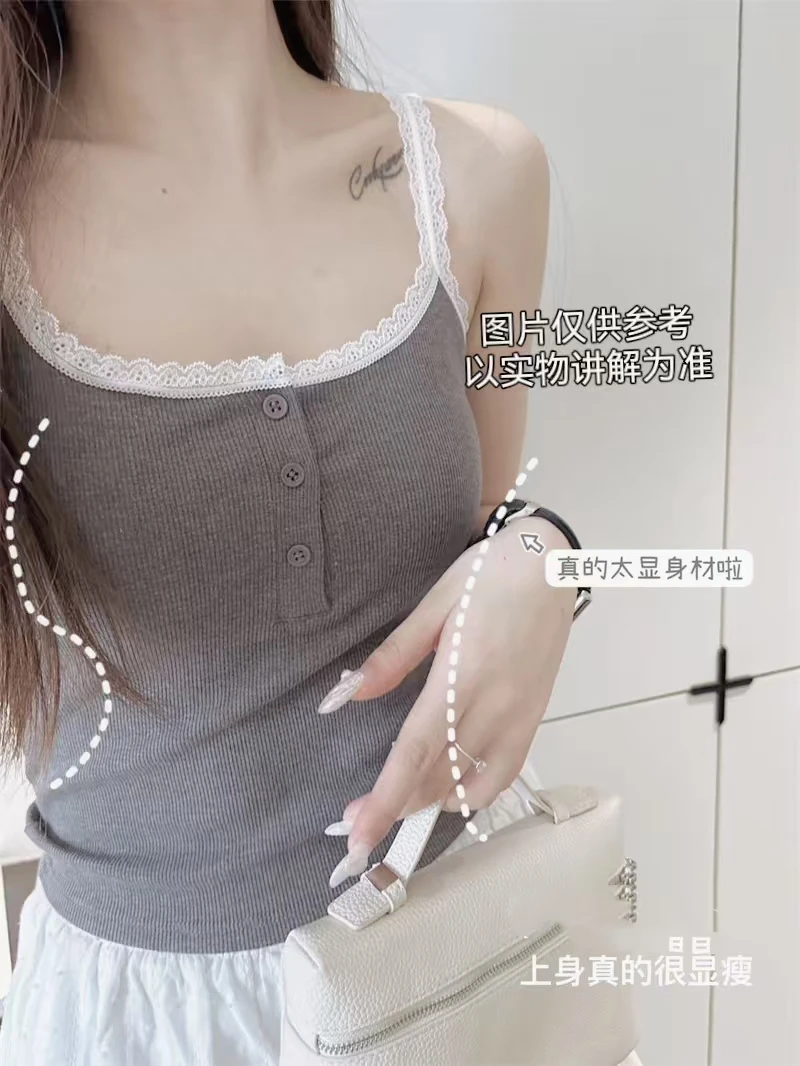 2025春季新款大码女装甜美蕾丝纯欲辣妹吊带背心