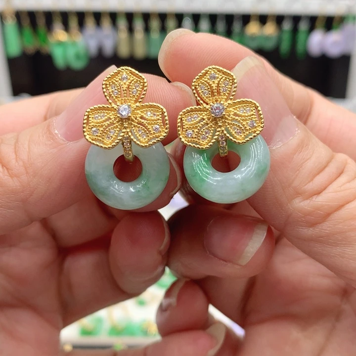 翡翠银S925镶嵌耳饰