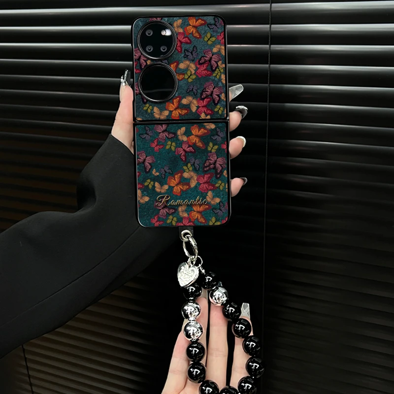 适用华为p50pocket手机壳碎花蝴蝶折叠壳全包简约保护套