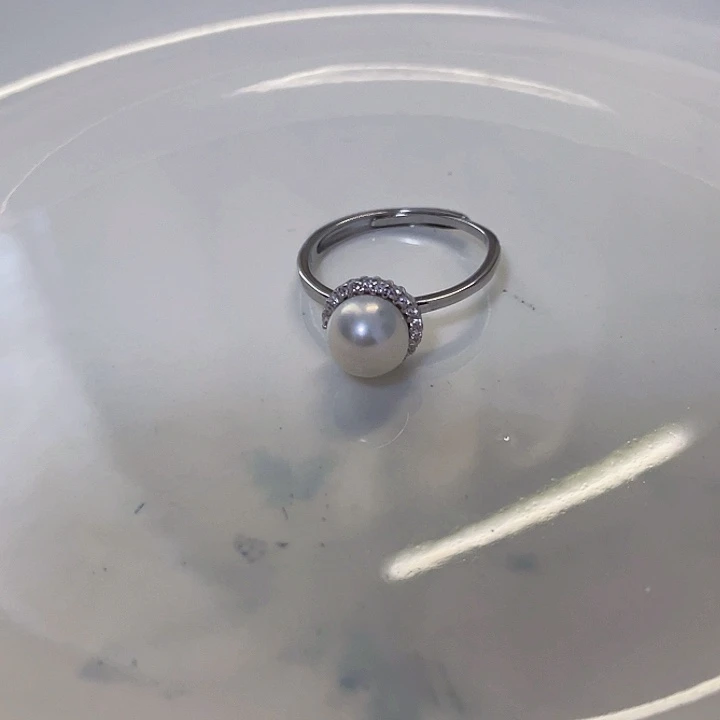 戒指银S925镶嵌淡水珍珠