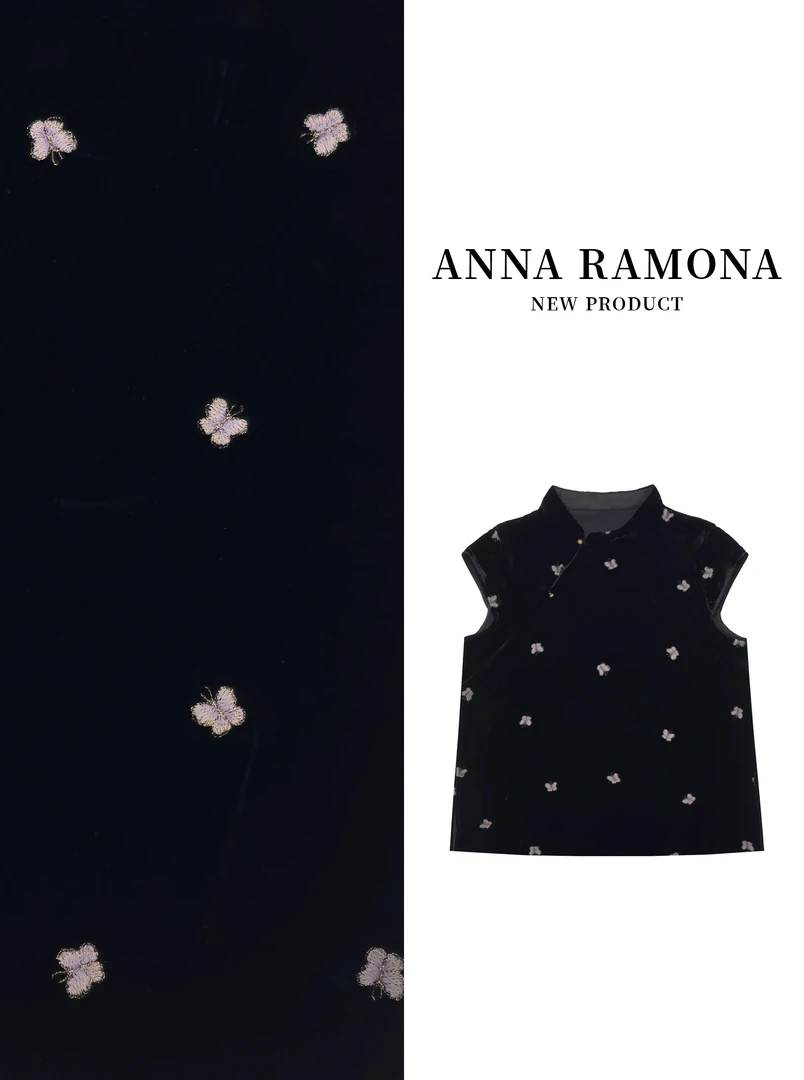 【anna ramona真丝丝绒蝴蝶小衫