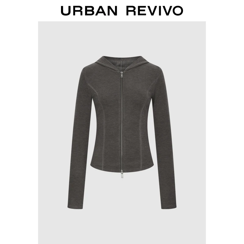 UR2025冬季新款女装潮流运动连帽明线修身短款外套UYV150113
