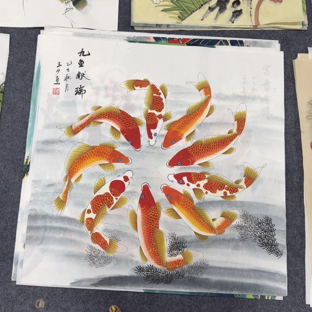 国画68×68金线鱼画画画画