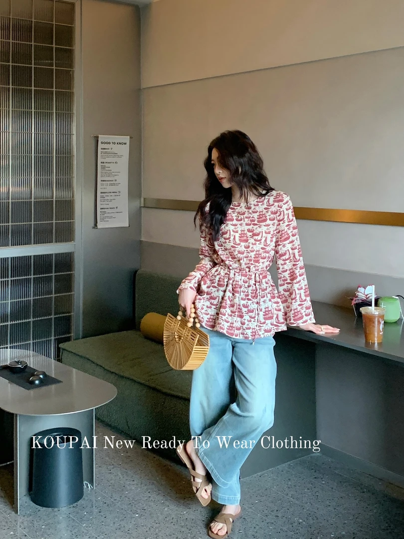 【黄心儿】 米底帆船印花上衣衬衫-KDN2763