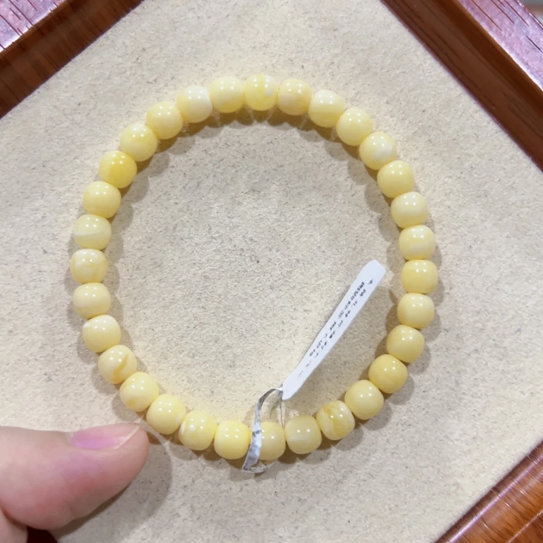 蜜蜡未镶嵌手链6.5m奶白老型单圈