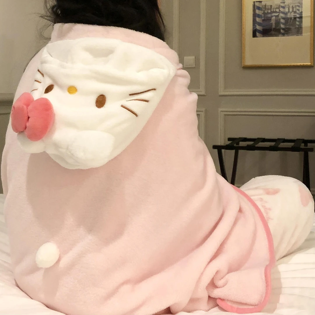 kitty毛毯连帽披肩毯卡通乐园披风毯子加厚斗篷办公室午睡空调毯