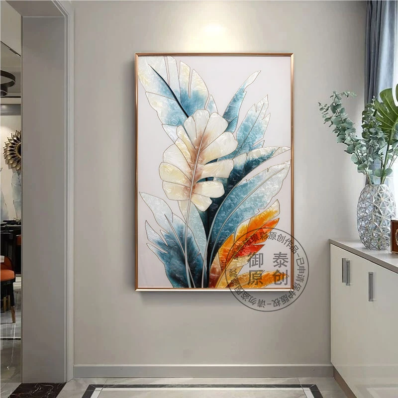 现代简约轻奢手绘珐琅彩装饰画家大业大客厅玄关背景墙入户竖版