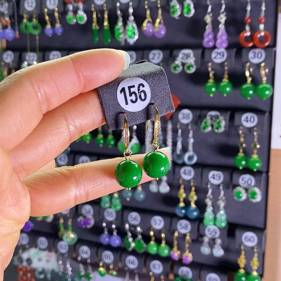 银S925镶嵌翡翠耳饰156