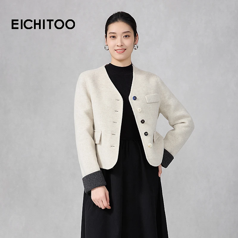 爱居兔羊毛双面呢大衣2025年冬季新款女短款毛呢外套EWDSD4Q726A