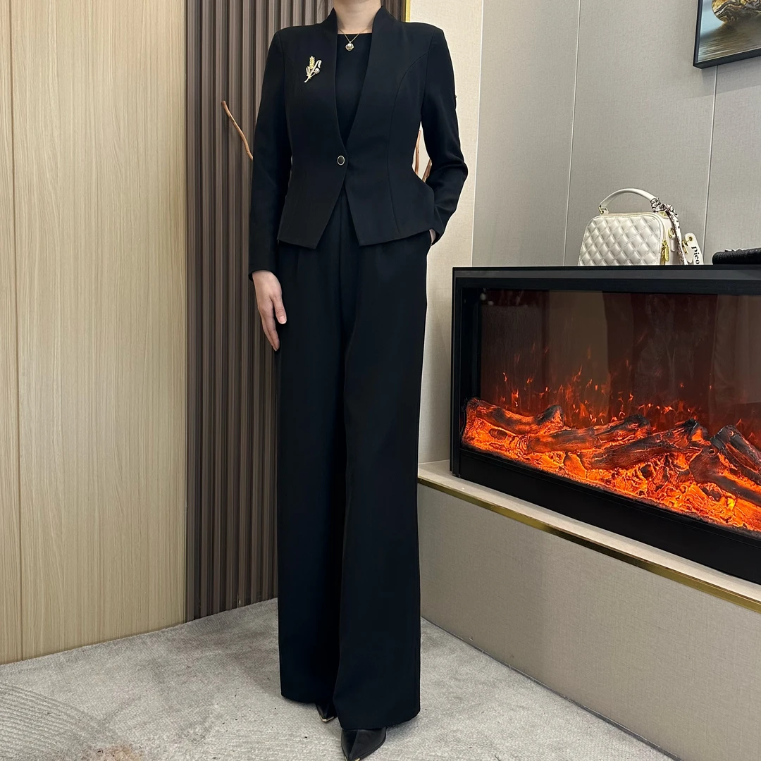 2024新款修身黑色女装连体裤新品气质显瘦长袖裤轻奢时尚高腰百搭